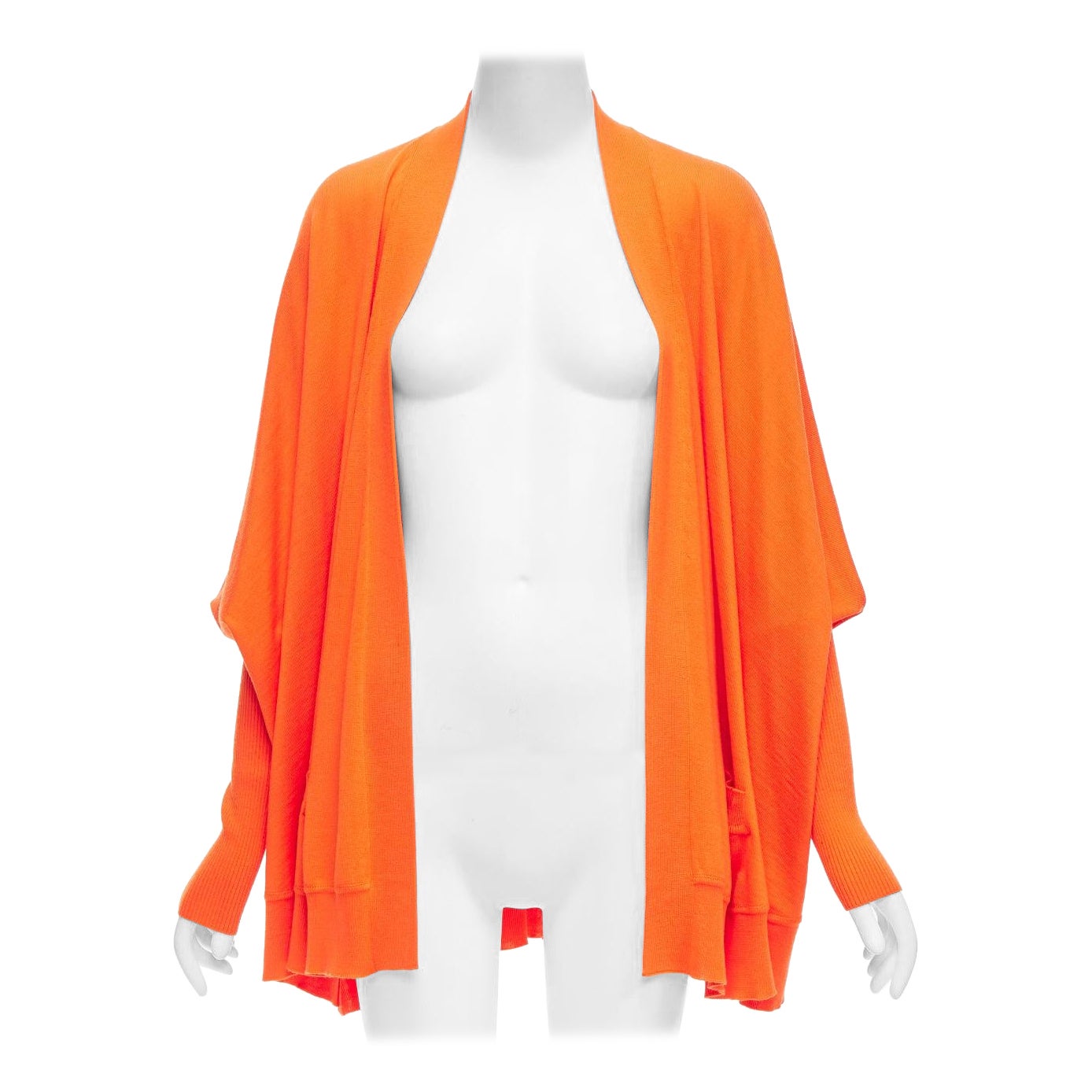 GIVENCHY 100% wool orange draped batwing ribbed sleeves relaxed cardigan M For Sale