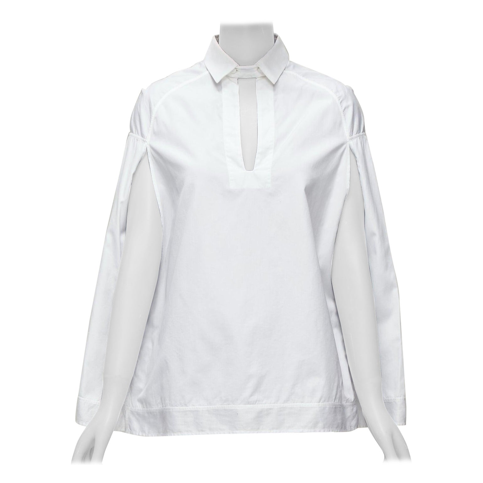 VALENTINO white cotton back yoke capelet sleeves cut out neck shirt IT40 S For Sale