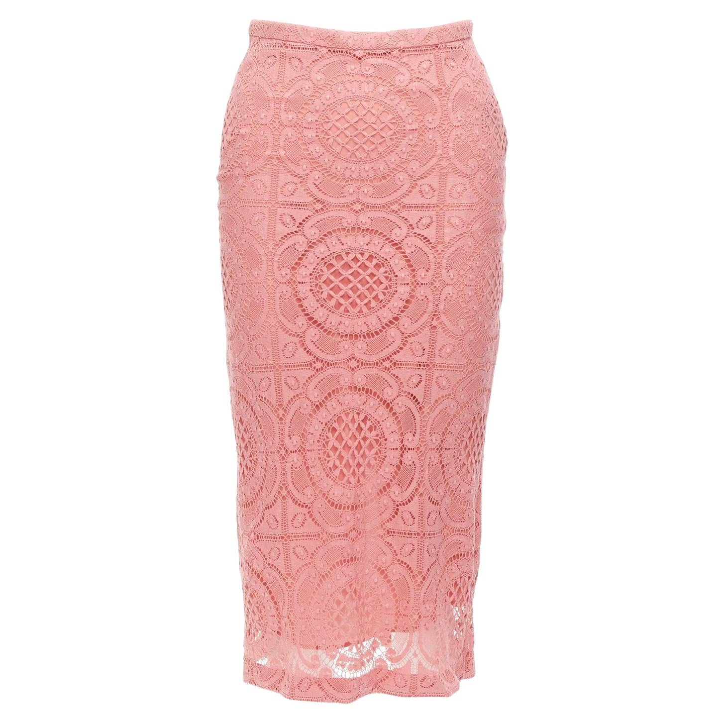BURBERRY Runway pink cotton blend floral lace high waisted pencil skirt IT36 XXS For Sale