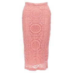 Used BURBERRY Runway pink cotton blend floral lace high waisted pencil skirt IT36 XXS