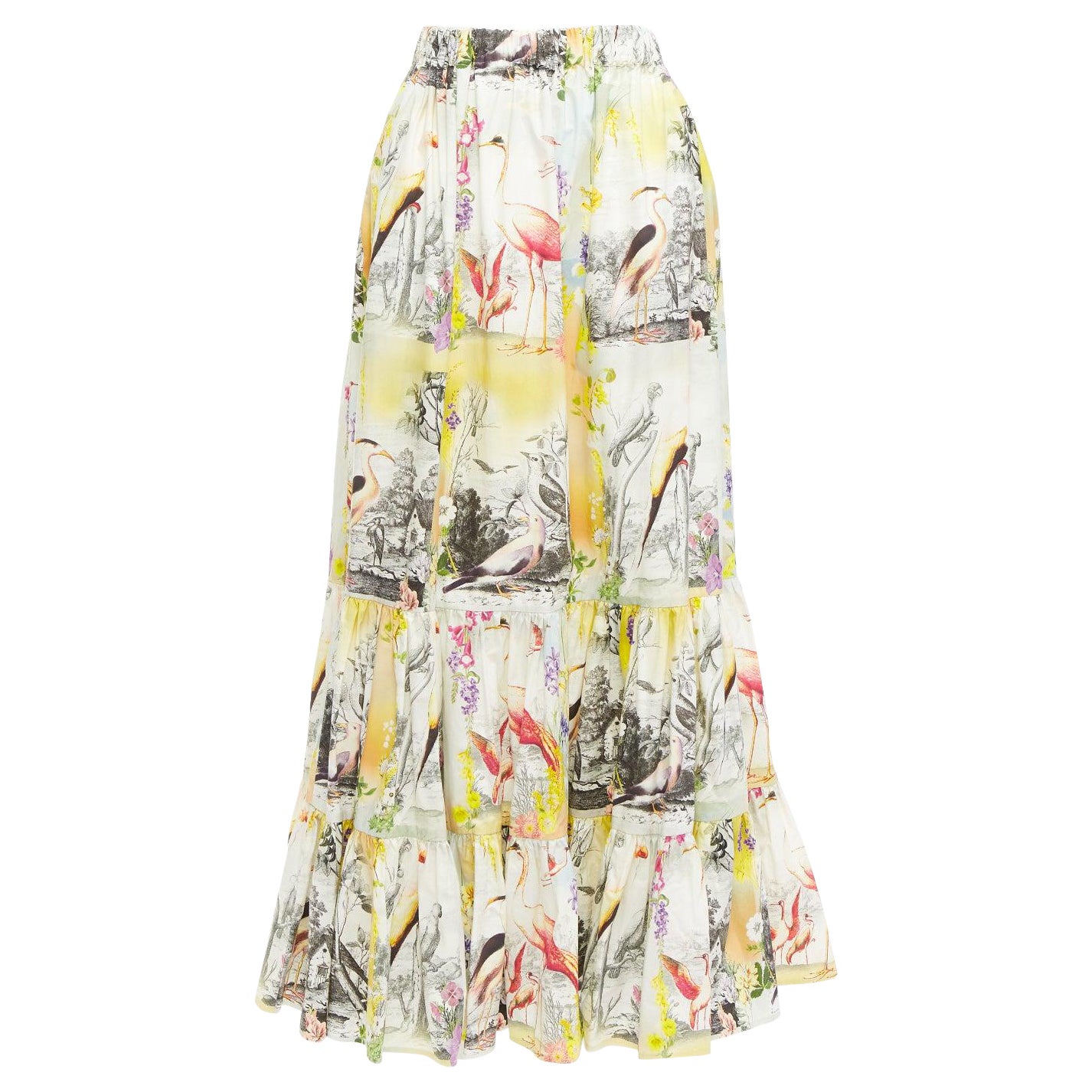 ETRO yellow multicolor flamingo garden print cotton midi skirt IT38 XS For Sale