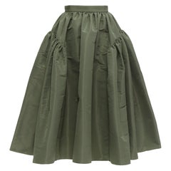 ALEXANDER MCQUEEN 2021 green khaki high waisted midi full skirt IT38 XS