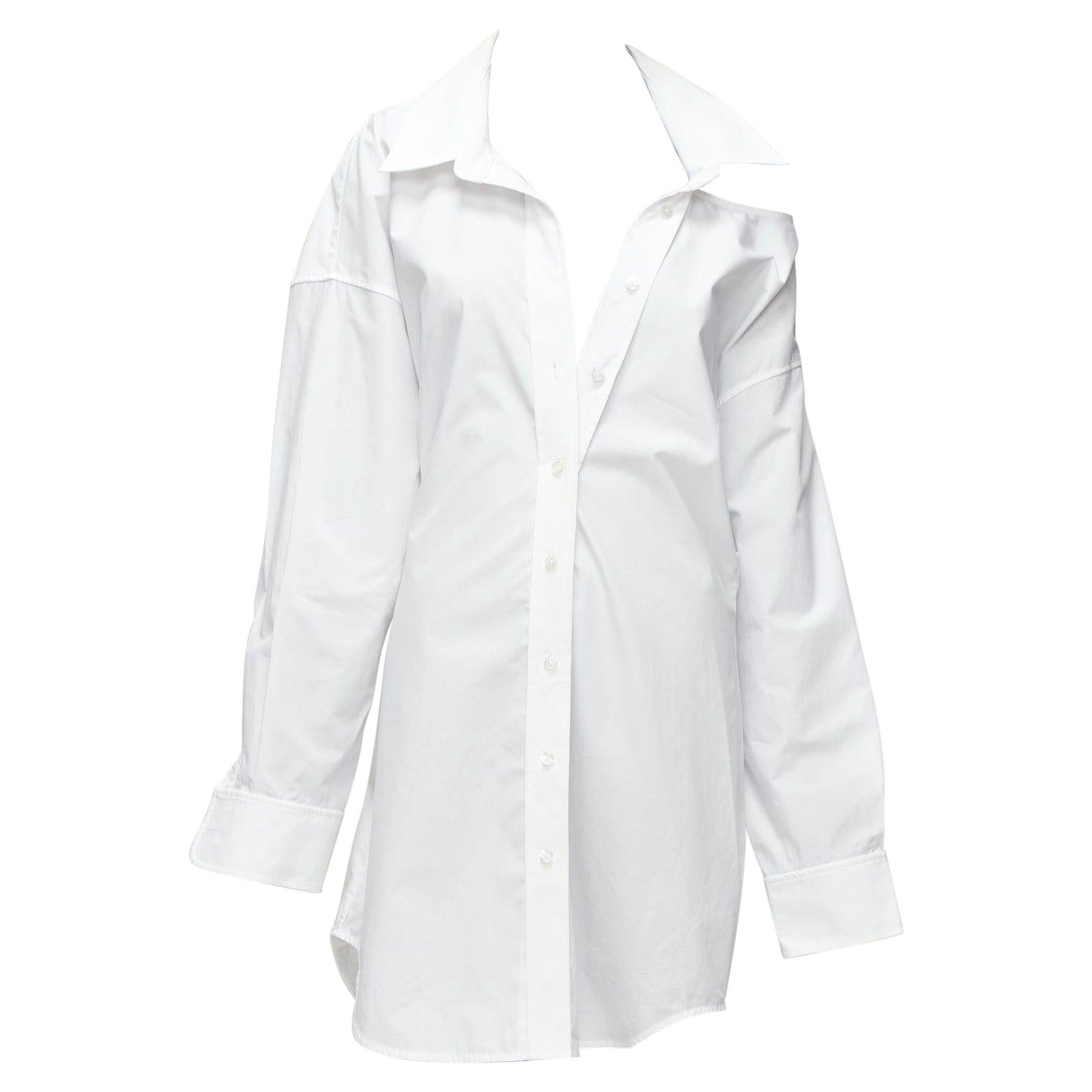 ALEXANDER WANG white cotton cut out shoulder deconstructed shirt dress US8 L For Sale