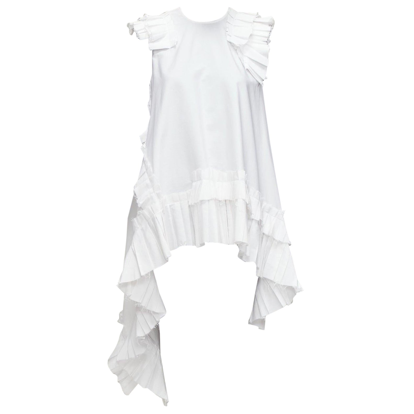ALEXANDER MCQUEEN white cotton asymmetric ruffle high low hem tunic top IT38 XS For Sale