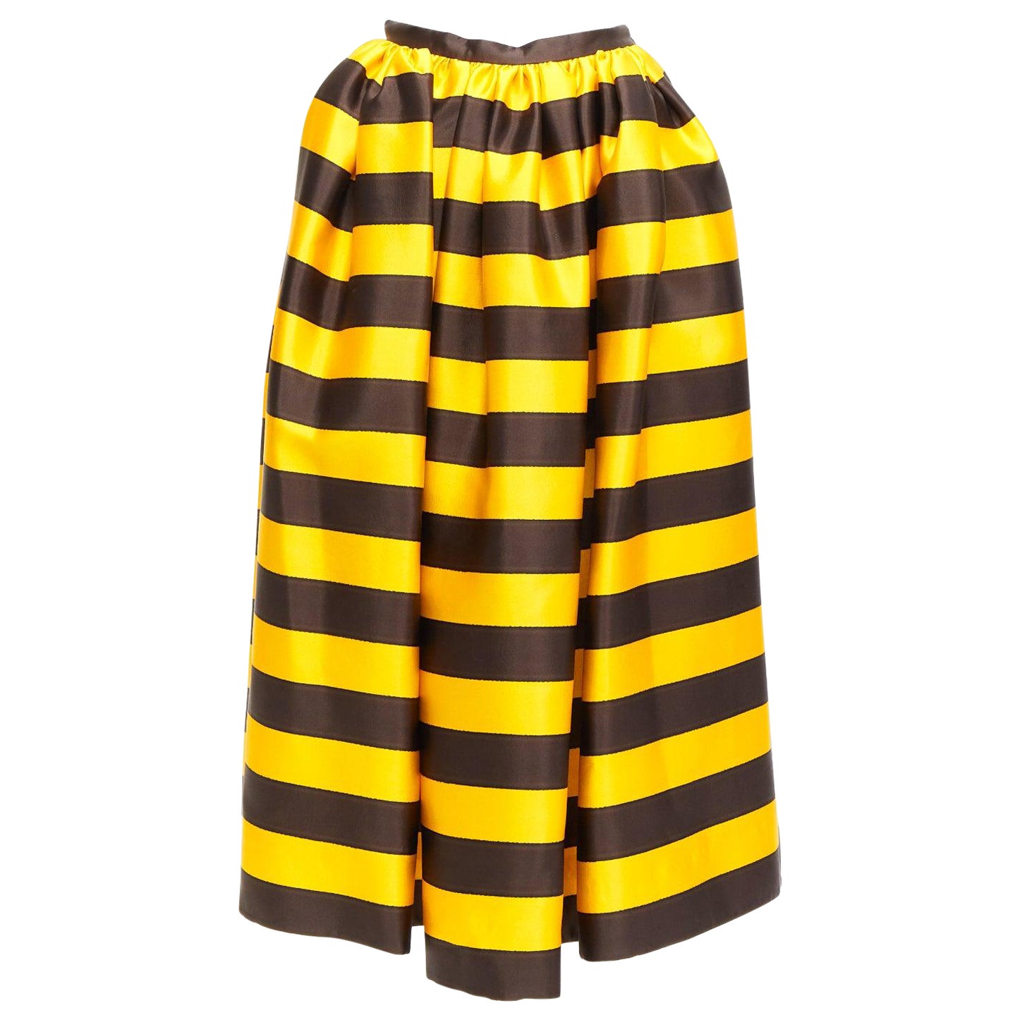 PRADA 2022 Tropico yellow brown silk wool stripe midi full skirt IT38 XS For Sale