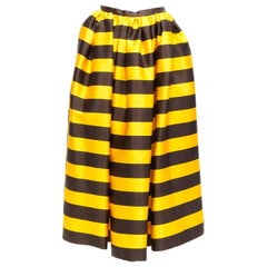 PRADA 2022 Tropico yellow brown silk wool stripe midi full skirt IT38 XS