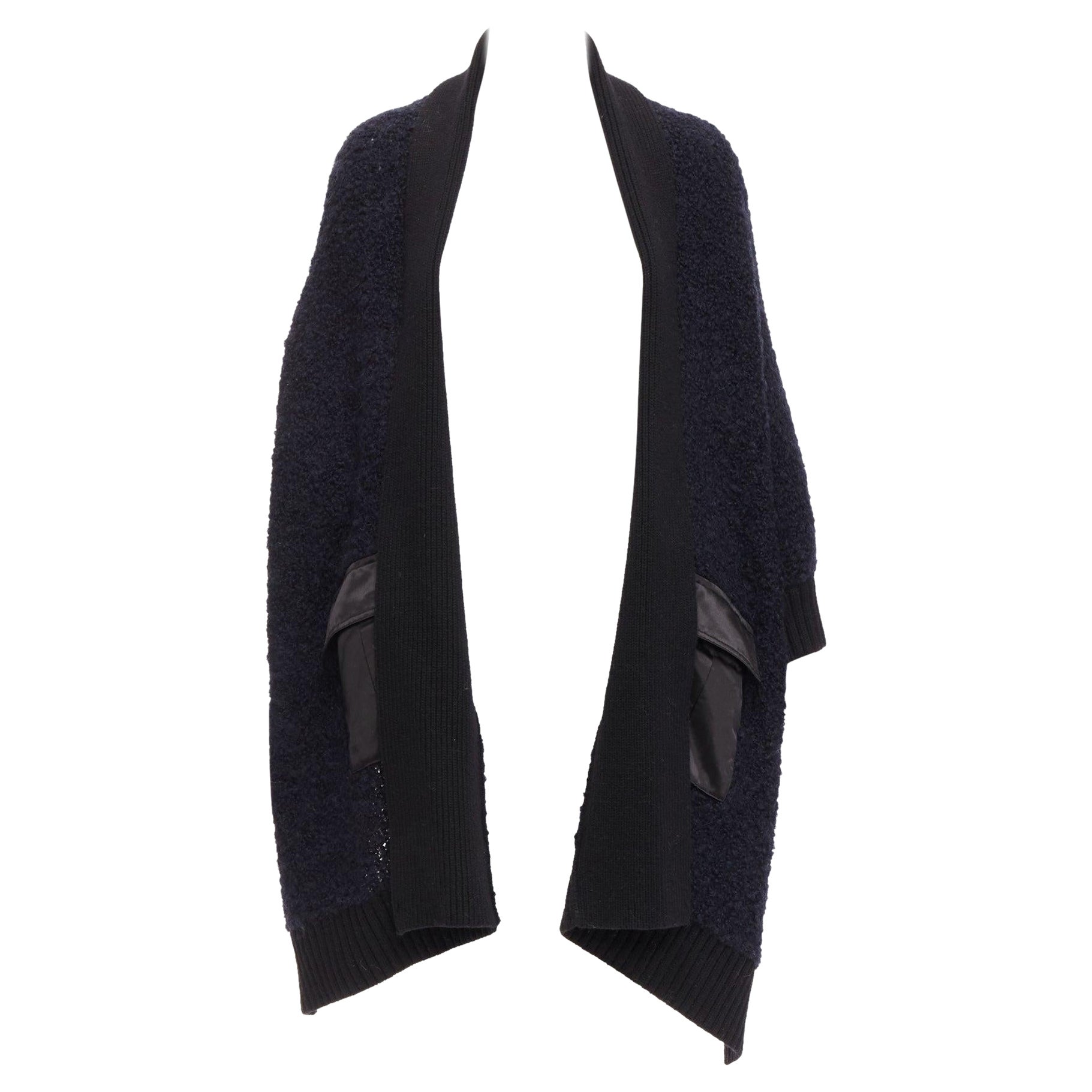 SACAI LUCK navy black boucle wool alpaca patch pocket cardigan JP2 M For Sale