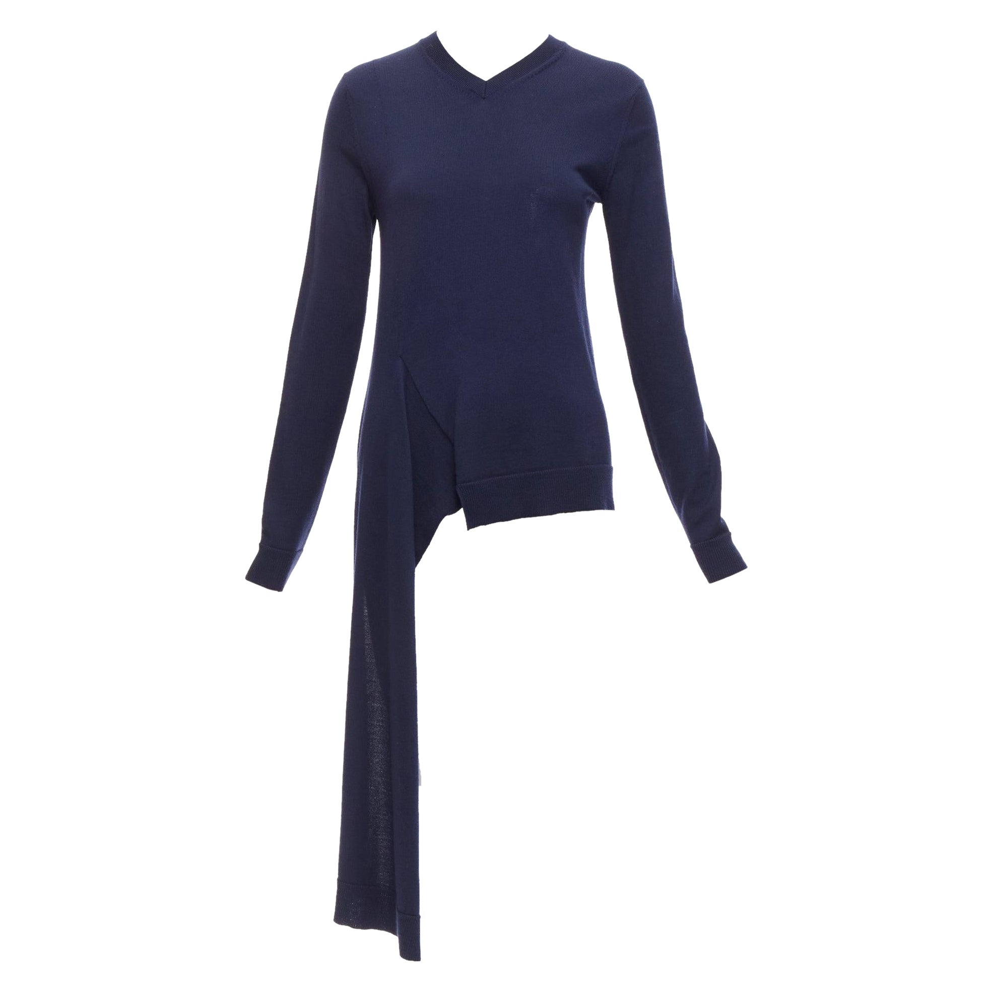 PORTS 1961 navy wool v neck asymmetric hem drape sweater XS For Sale