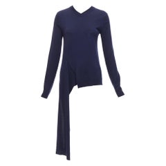 PORTS 1961 marineblauer Pullover mit asymmetrischem Saum aus Wolle und V-Ausschnitt XS