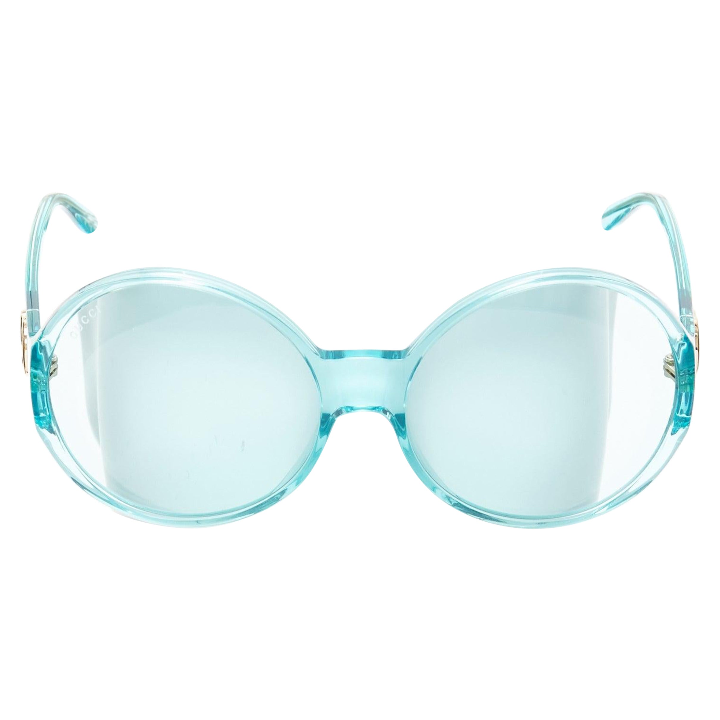 GUCCI Alessandro Michele GG0954S blue hue round frame oversized sunnies For Sale