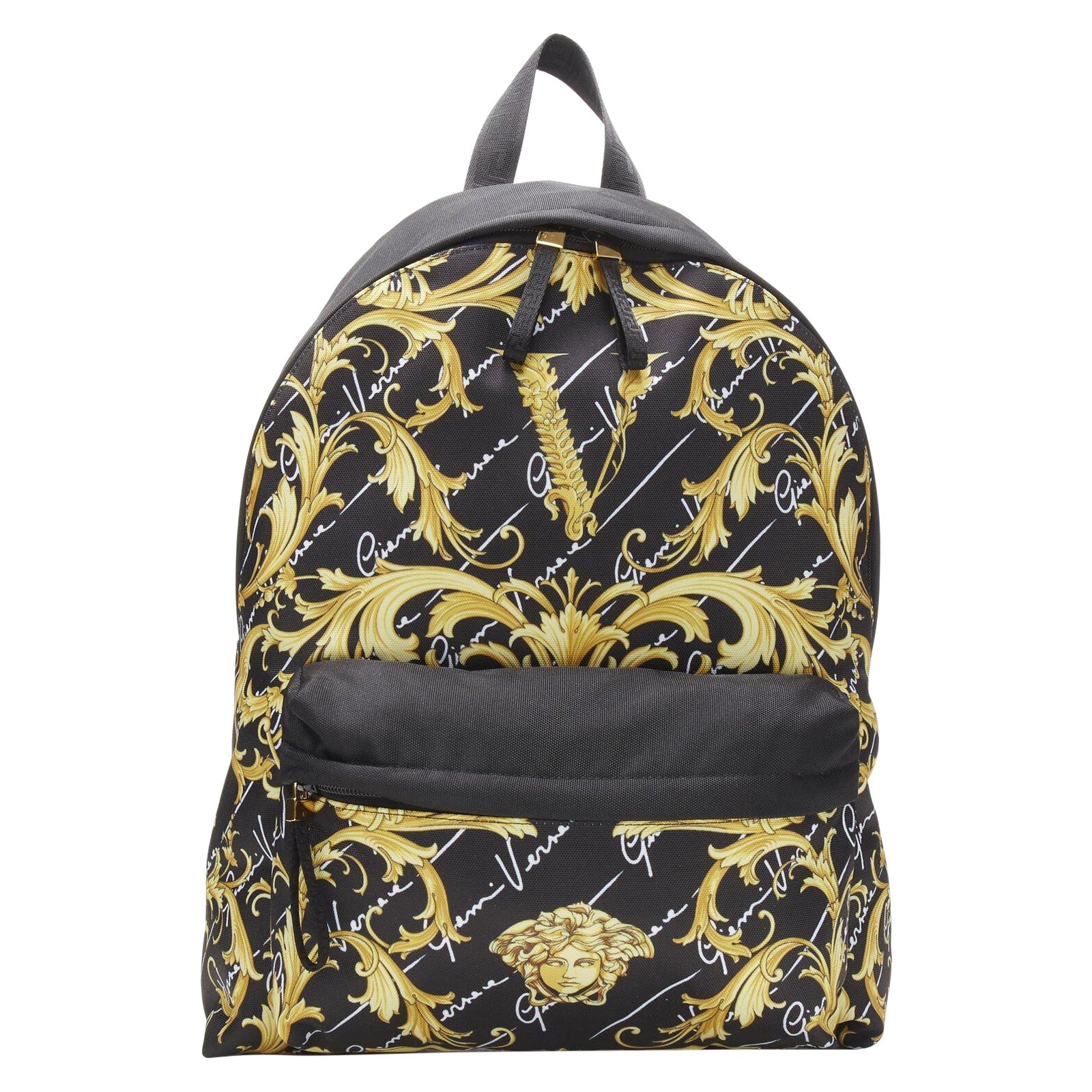 VERSACE Gianni Signature gold Barocco Virtus Medusa print nylon backpack bag For Sale