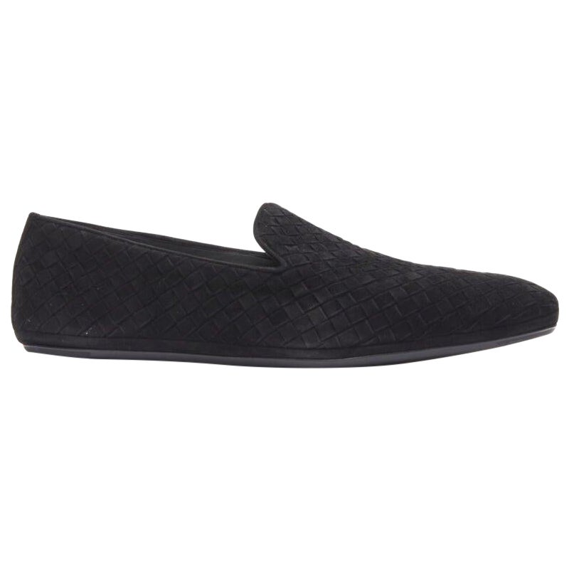 BOTTEGA VENETA Intrecciato Luxe suede black woven dress loafer shoes EU42.5 For Sale