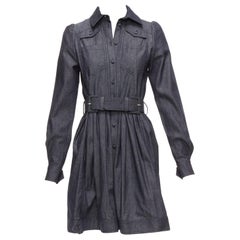 DICE KAYEK Robe safari plissée à poches avant en denim de coton bleu foncé FR34 XS