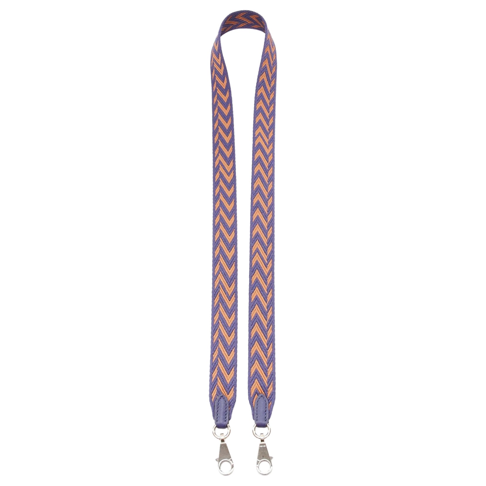 HERMES Sangle Zigzag 25 brown chevron stripes woven silver hardware bag strap For Sale