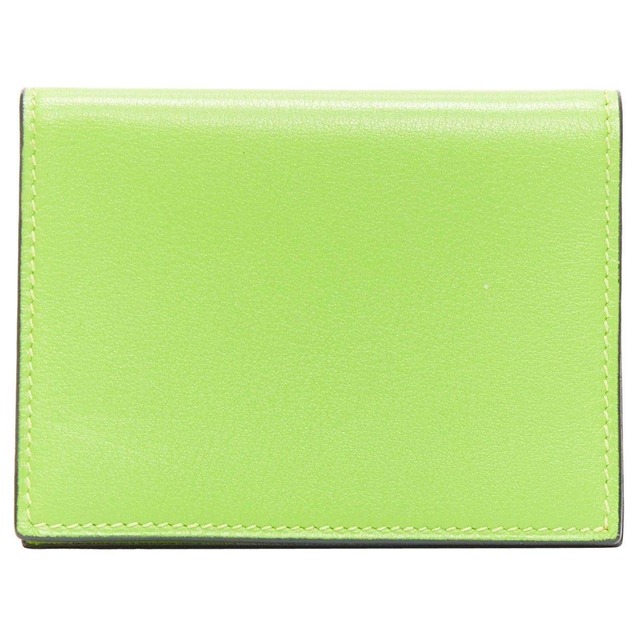 HERMES neon green smooth leather silver hardware bifold cardholder For Sale