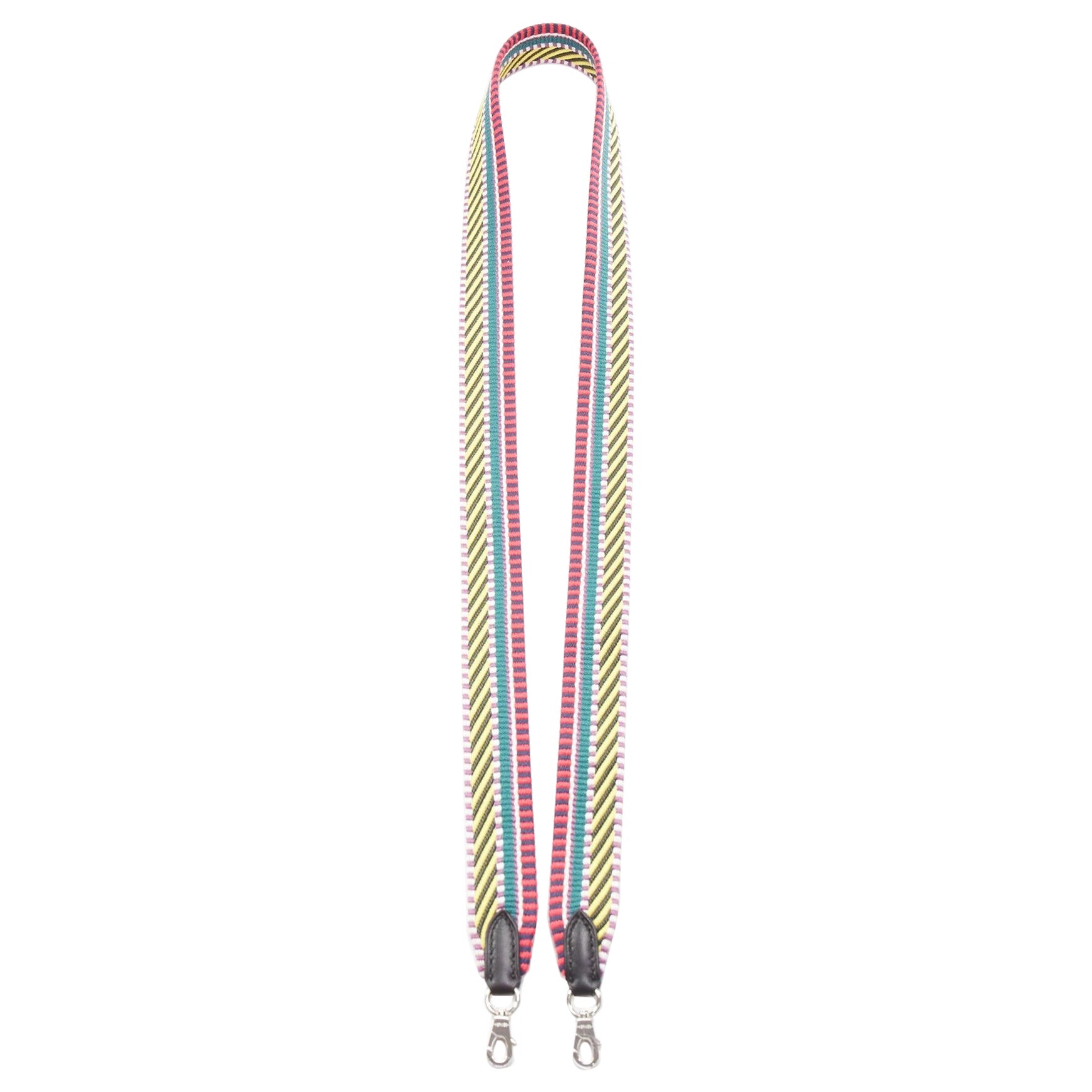 HERMES Sangle 25 multicolour chevron stripes woven silver hardware bag strap For Sale