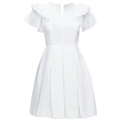 DICE KAYEK white pleated cotton ruffle sleeve fit flared cocktail dress FR34 XS