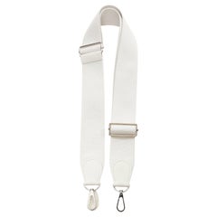 HERMES Sangle 50 white canvas leather silver hardware wide long bag strap