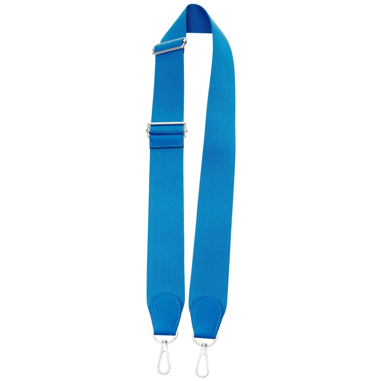 HERMÈS Sangle 50 large bandoulière de sac bleu en toile, cuir et matériel argenté en vente