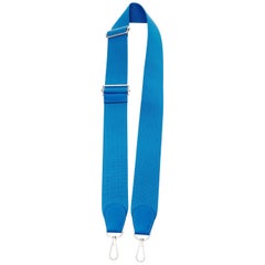 HERMÈS Sangle 50 large bandoulière de sac bleu en toile, cuir et matériel argenté
