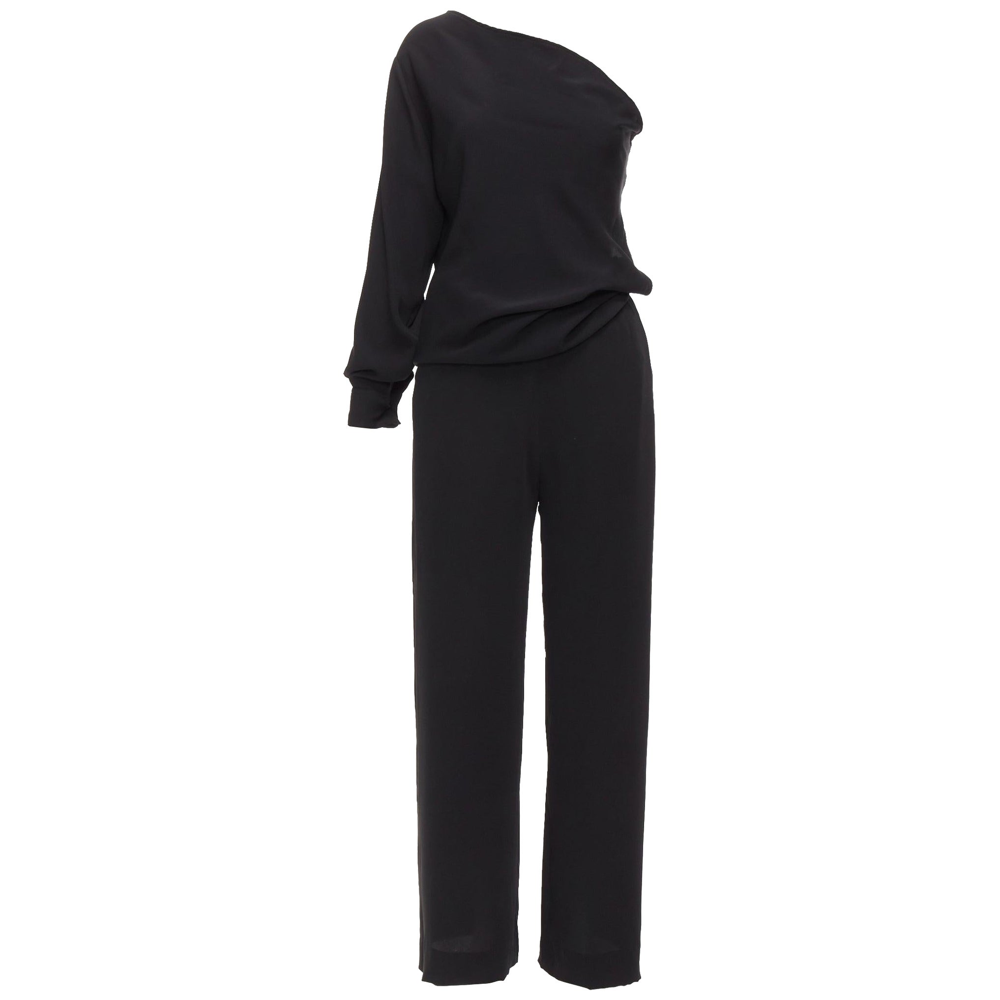 MAISON MARGIELA MM6 black one shoulder drape cut cropped jumpsuit FR36 S For Sale
