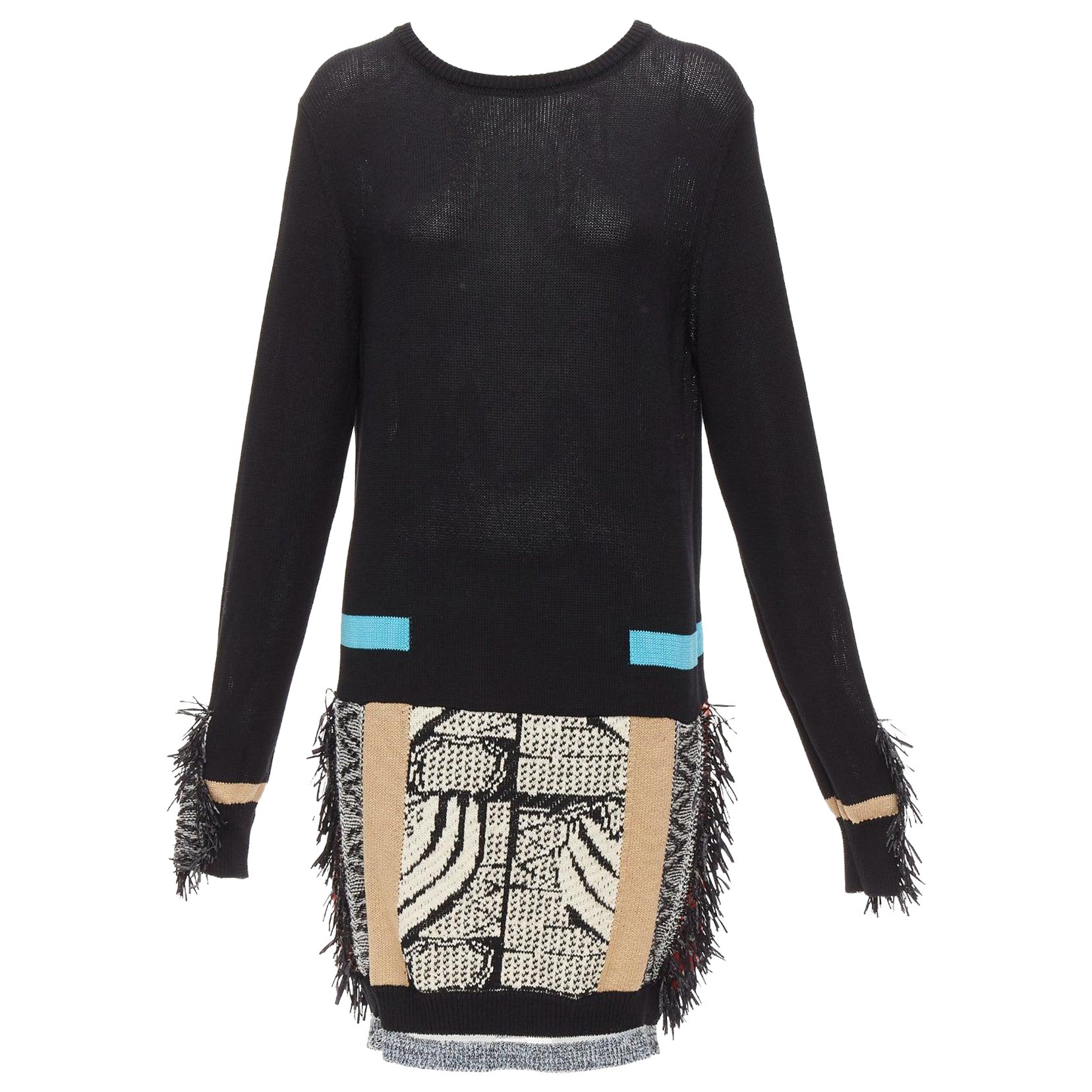 TOGA ARCHIVES PULLA black cotton oriental motif colourful fringe dress IT40 S For Sale