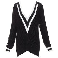 RAG & BONE black white cotton deep V raglan sleeve varsity sweater M.