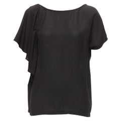 DRIES VAN NOTEN black viscose linen asymmetric flutter sleeve blouse top FR40 L