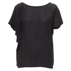 DRIES VAN NOTEN top blouse à manches volantes asymétriques en lin viscose noir FR40 L