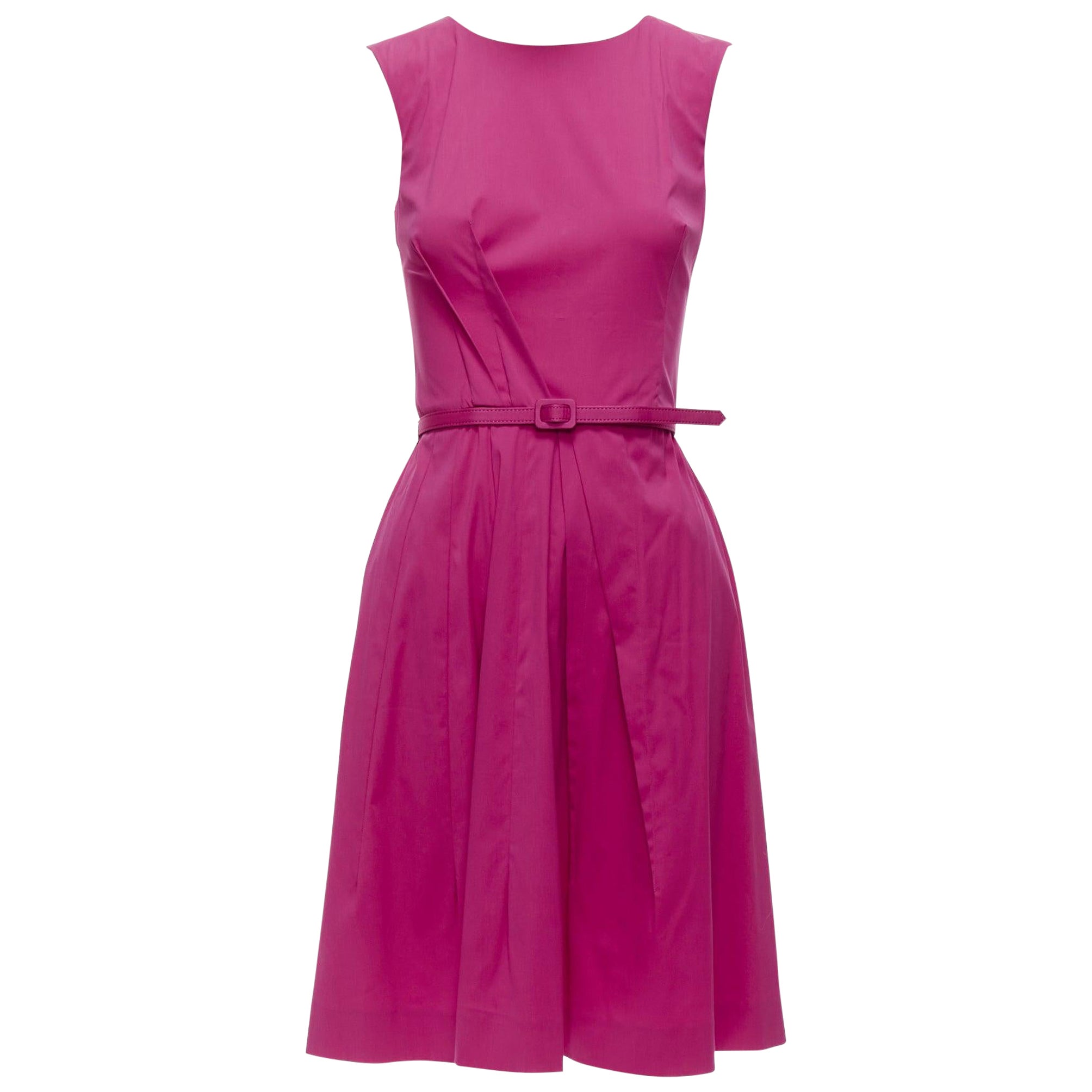 OSCAR DE LA RENTA 2015 pink cotton asymmetric pleats knee shift dress US0 XS For Sale