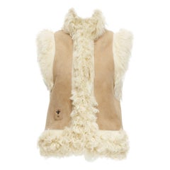 CHRISTIAN DIOR beige lambskin shearling fur CD bee logo vest jacket FR34 XS