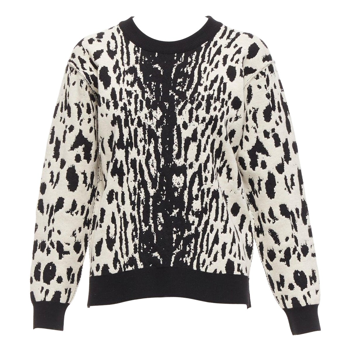 LANVIN 2013 Creme Schwarz Leopard Jacquard Wollmischung Ring Pullover Top S im Angebot