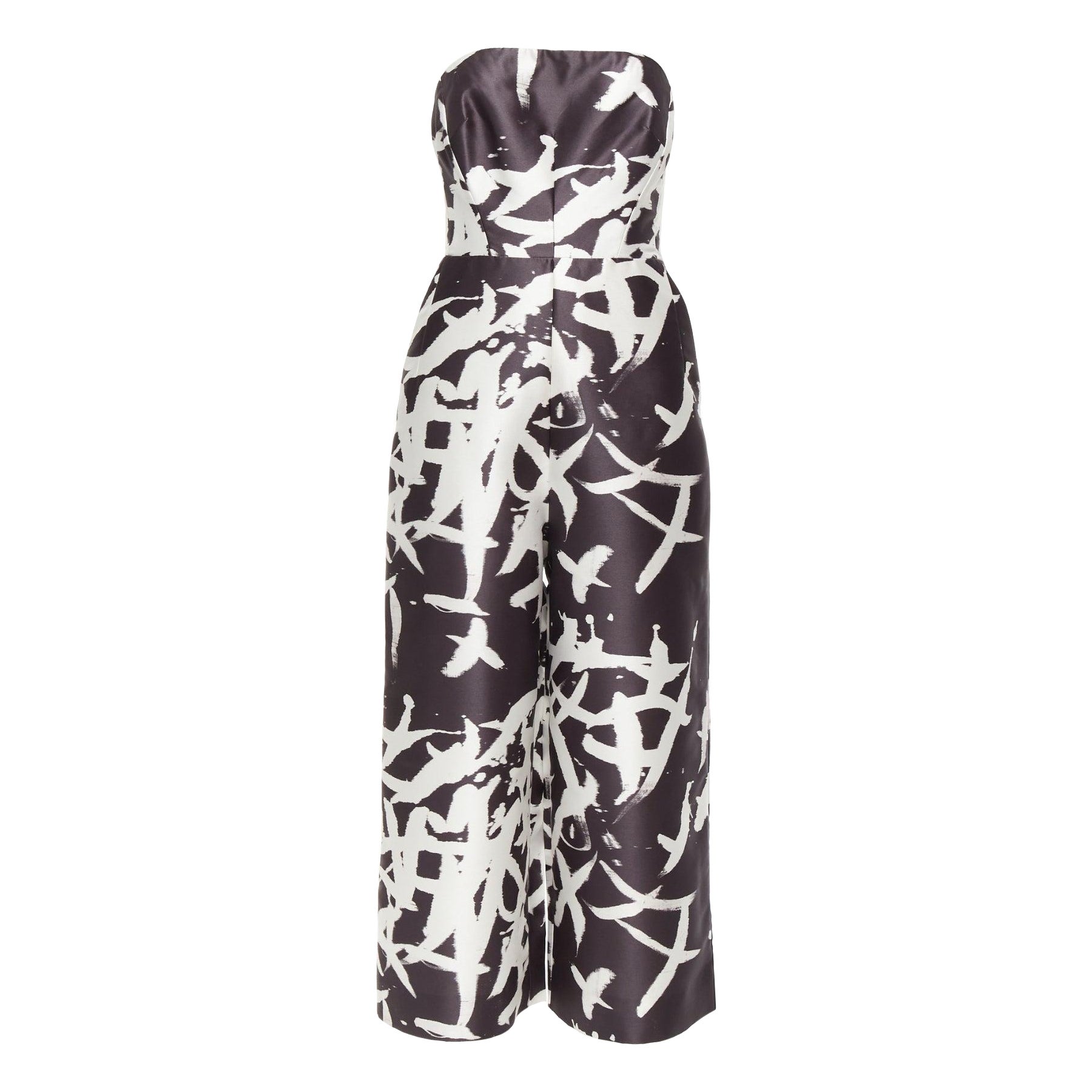 WHISTLES black white abstract print strapless back cut out wide jumpsuit UK10 M For Sale