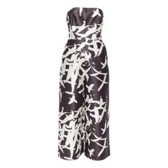 WHISTLES Schwarz-Weißer trägerloser, ausgeschnittener, breiter Jumpsuit mit abstraktem Druck UK10 M