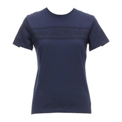 CHRISTIAN DIOR - T-shirt à manches courtes et col bénitier à rayures et logo texturé bleu marine XS