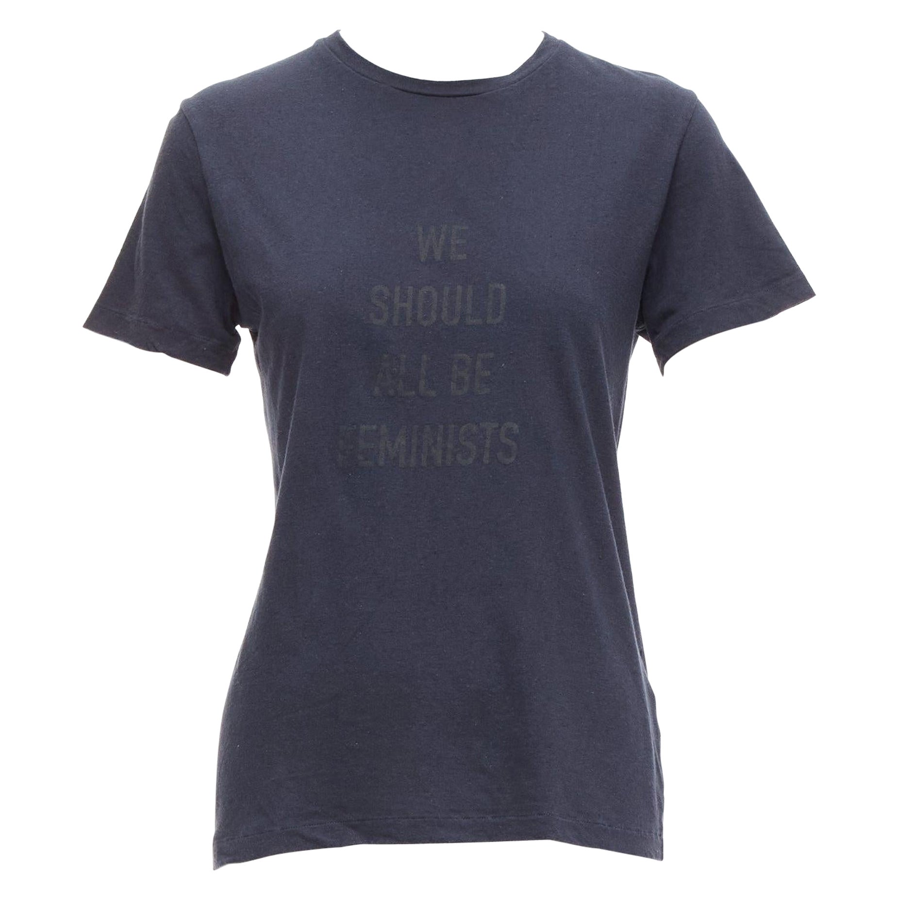 CHRISTIAN DIOR WE Should All Be Feminists washed navy cotton linen tshirt XS For Sale