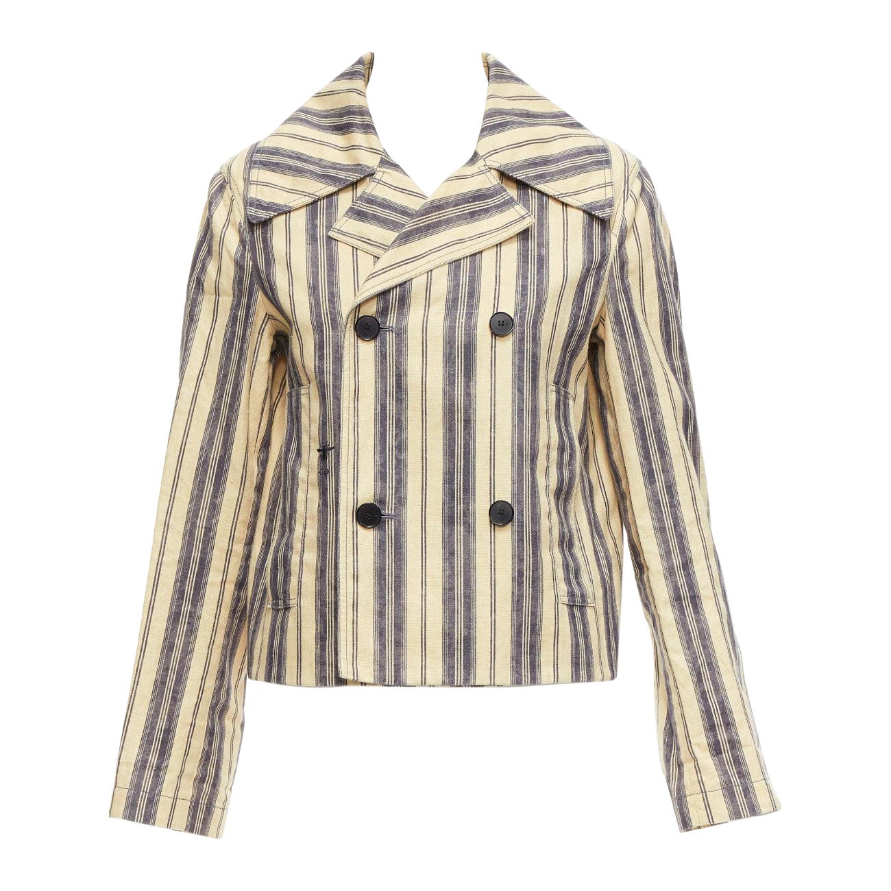 CHRISTIAN DIOR 2020 Runway striped linen blend double breasted blazer FR36 S For Sale