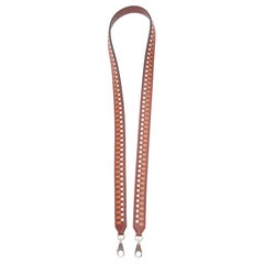 HERMES Sangle 25 Brown white woven leather silver hardware bag strap