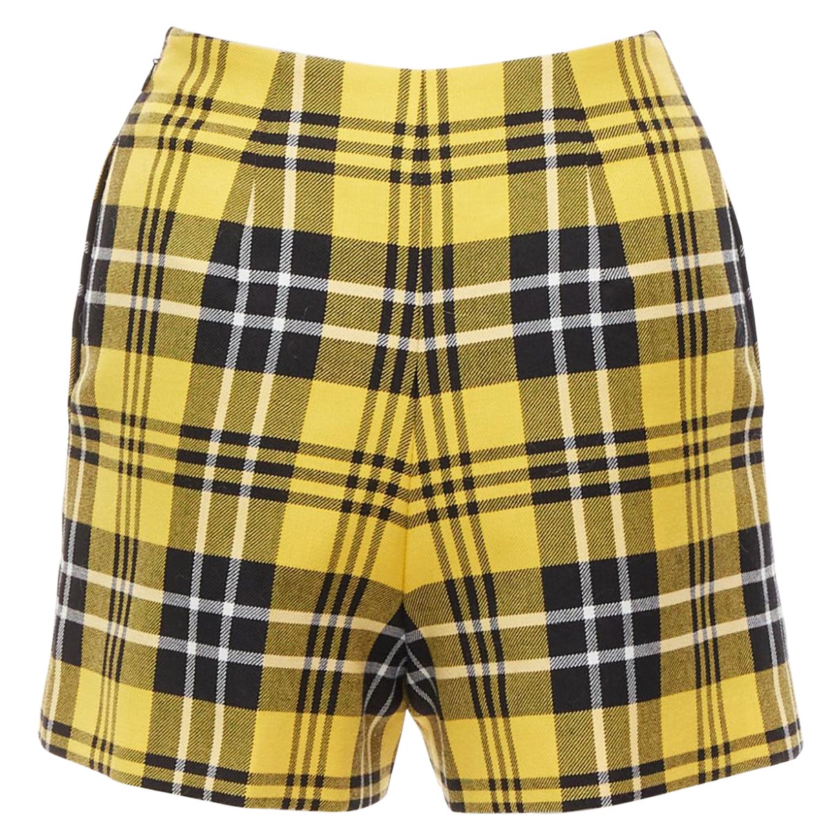 CHRISTIAN DIOR yellow plaid virgin wool high waisted wide shorts FR32 XXS For Sale