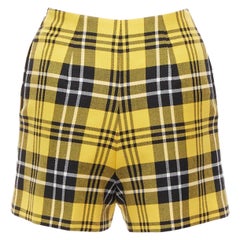 Short large à taille haute en laine vierge à carreaux jaunes CHRISTIAN DIOR FR32 XXS