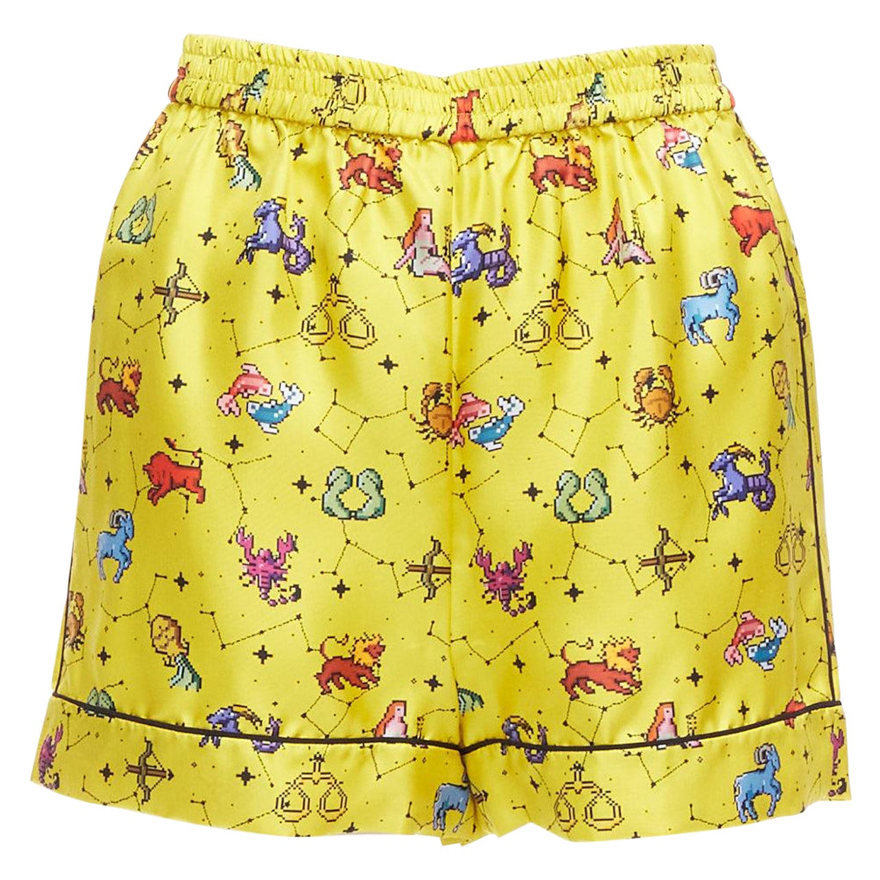 CHRISTIAN DIOR 100% silk Lucky Dior yellow astrology boxer shorts FR32 XXS For Sale