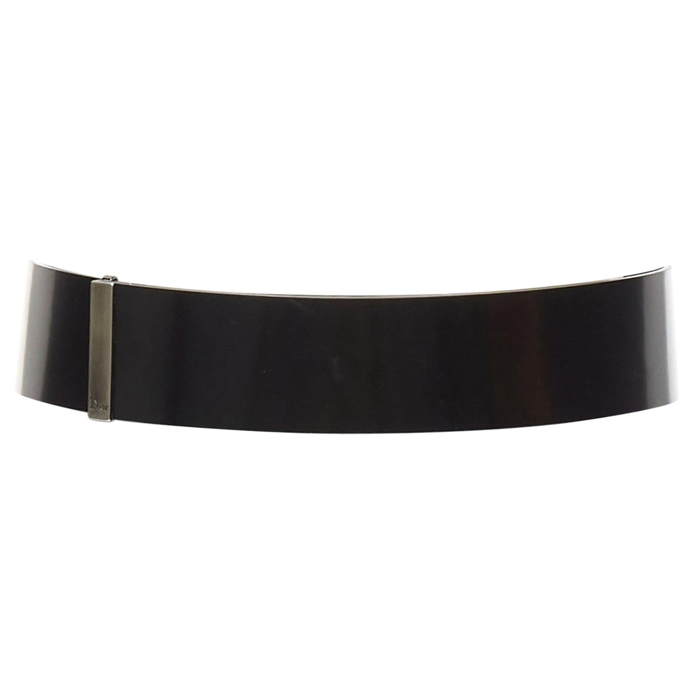 DIOR minimales Logo Metallstange Schwarzer breiter Gürtel aus glattem Kalbsleder 90cm im Angebot