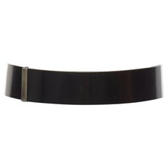 DIOR minimales Logo Metallstange Schwarzer breiter Gürtel aus glattem Kalbsleder 90cm