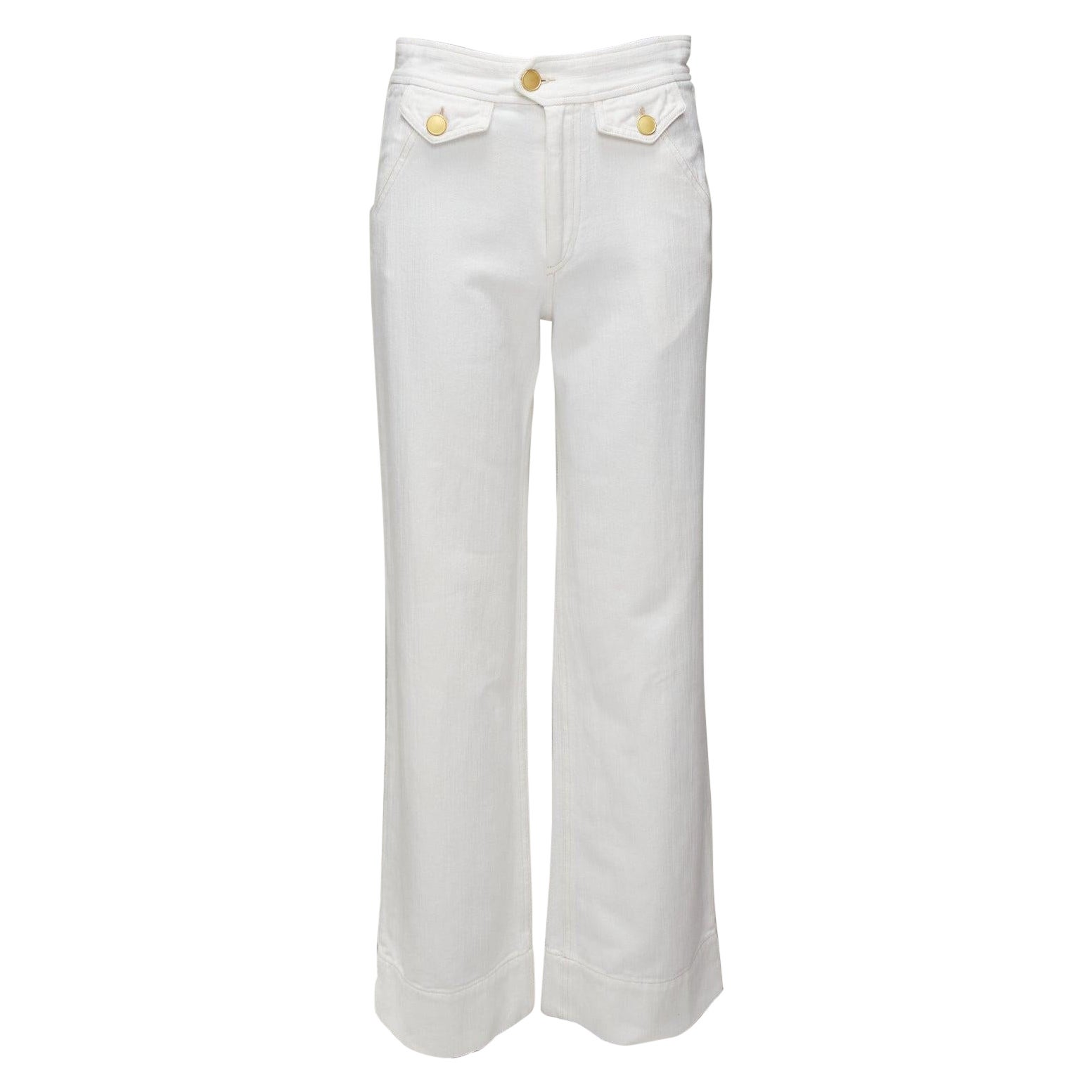 ISABEL MARANT white cotton gold buttons nautical wide crop pants FR36 S For Sale