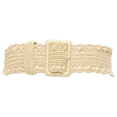 DOLCE GABBANA beige raffia nude leather lining wide belt 90cm