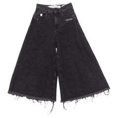 Used OFF WHITE C/O VIRGIL ABLOH black denim logo pin frayed hem wide culotte jeans XS