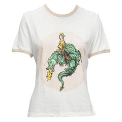 CHRISTIAN DIOR Prinzessin und Drache grün-creme-beige Folie drucken ringer tshirt XS