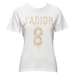 CHRISTIAN DIOR Jadior 8 Gold-Lurex-Stickerei weißes Baumwoll-Leinen-T-Shirt XS