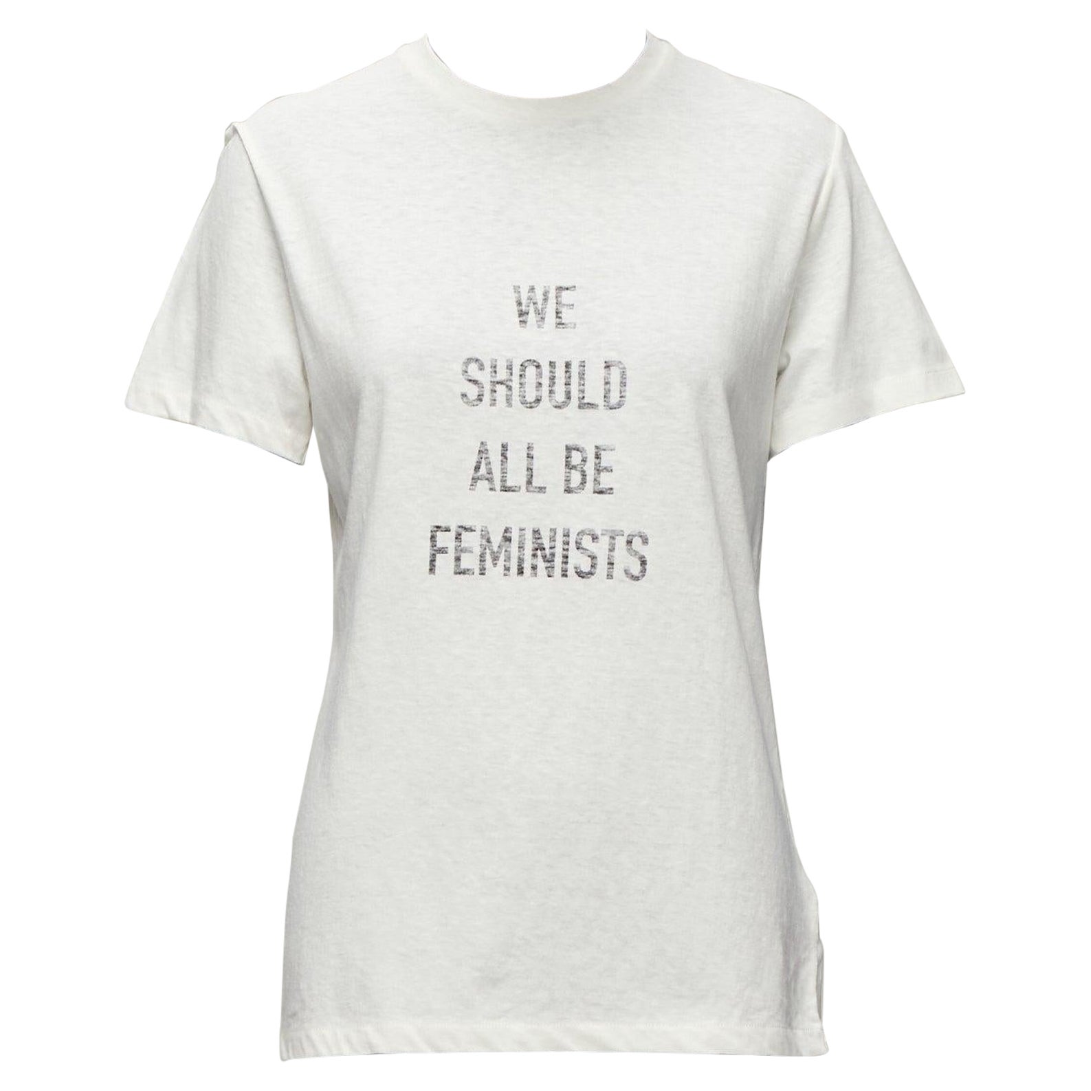 DIOR We Should All Be Feminists reversed print ecru cotton linen tshirt XS For Sale