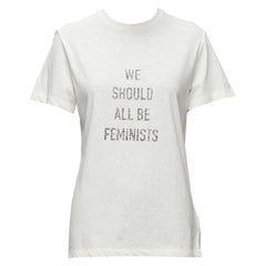 DIOR We Should All Be Feminists reversed print ecru cotton linen tshirt XS